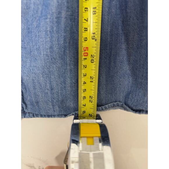 Old Navy Denim Button Up Shirt Blouse Top Blue Sleeveless Peasant Ruffle Cowgirl - Picture 3 of 9